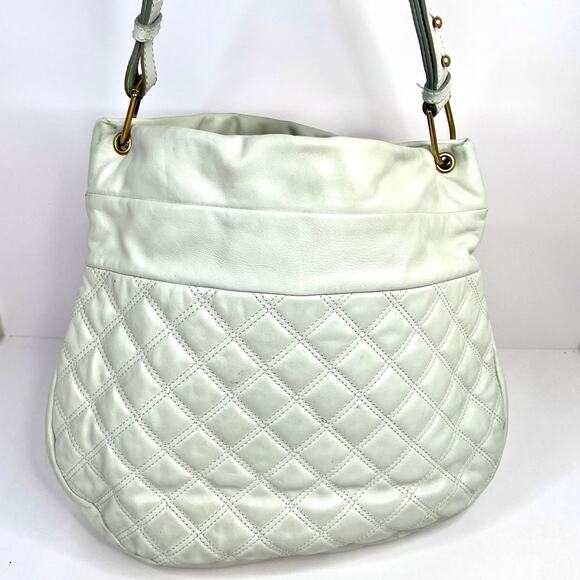 Marc Jacobs Vintage Leather Quilted Shoulder Bag Gold Buckles White 12x14x3 - Picture 2 of 16